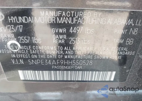2017 Hyundai Sonata Sport from USA, damaged, VIN 5NPE34AF9HH550528